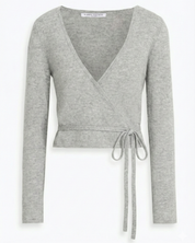 100% Cashmere V Neck Ballet Wrap Sweater