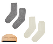 cashmere socks set of  2 cream & grey  with comb