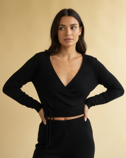 100% Cashmere V Neck Ballet Wrap Sweater