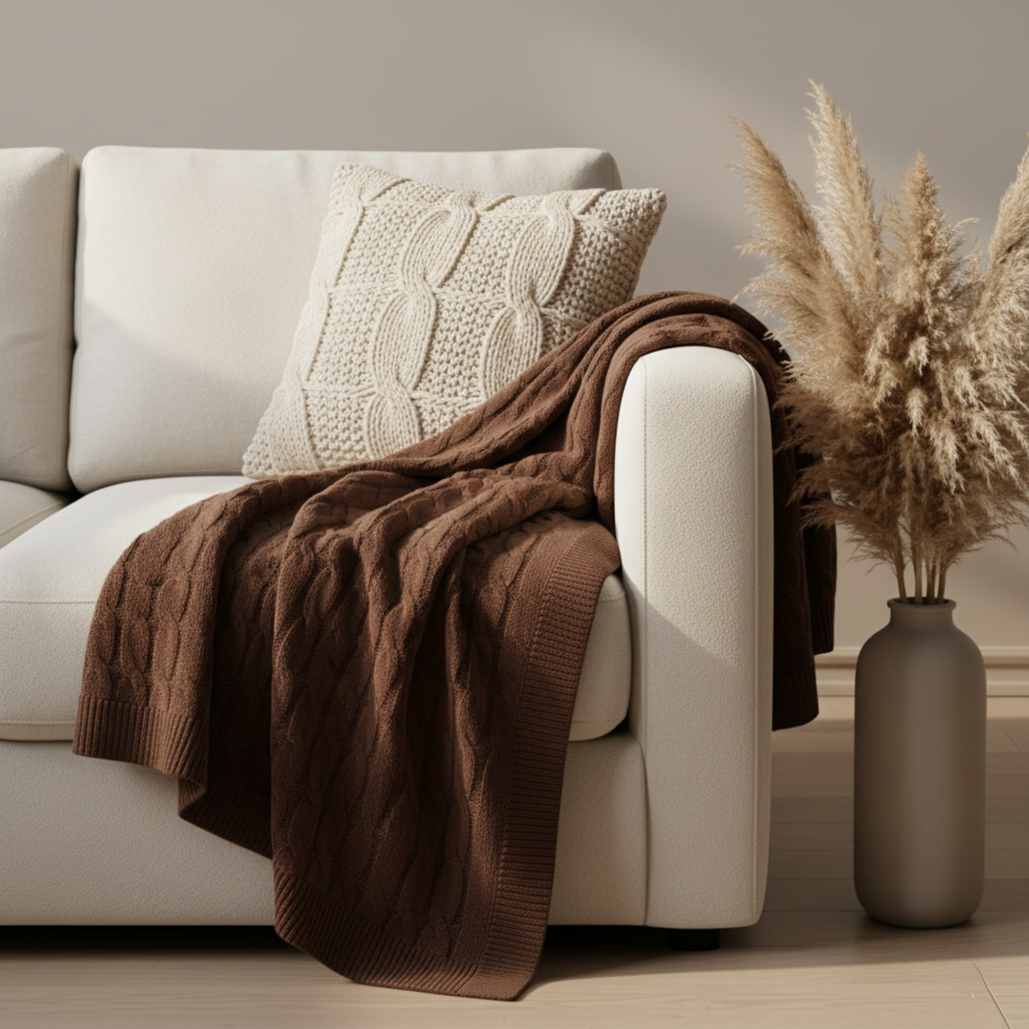 100% Cashmere Cable Knit Throw Blanket