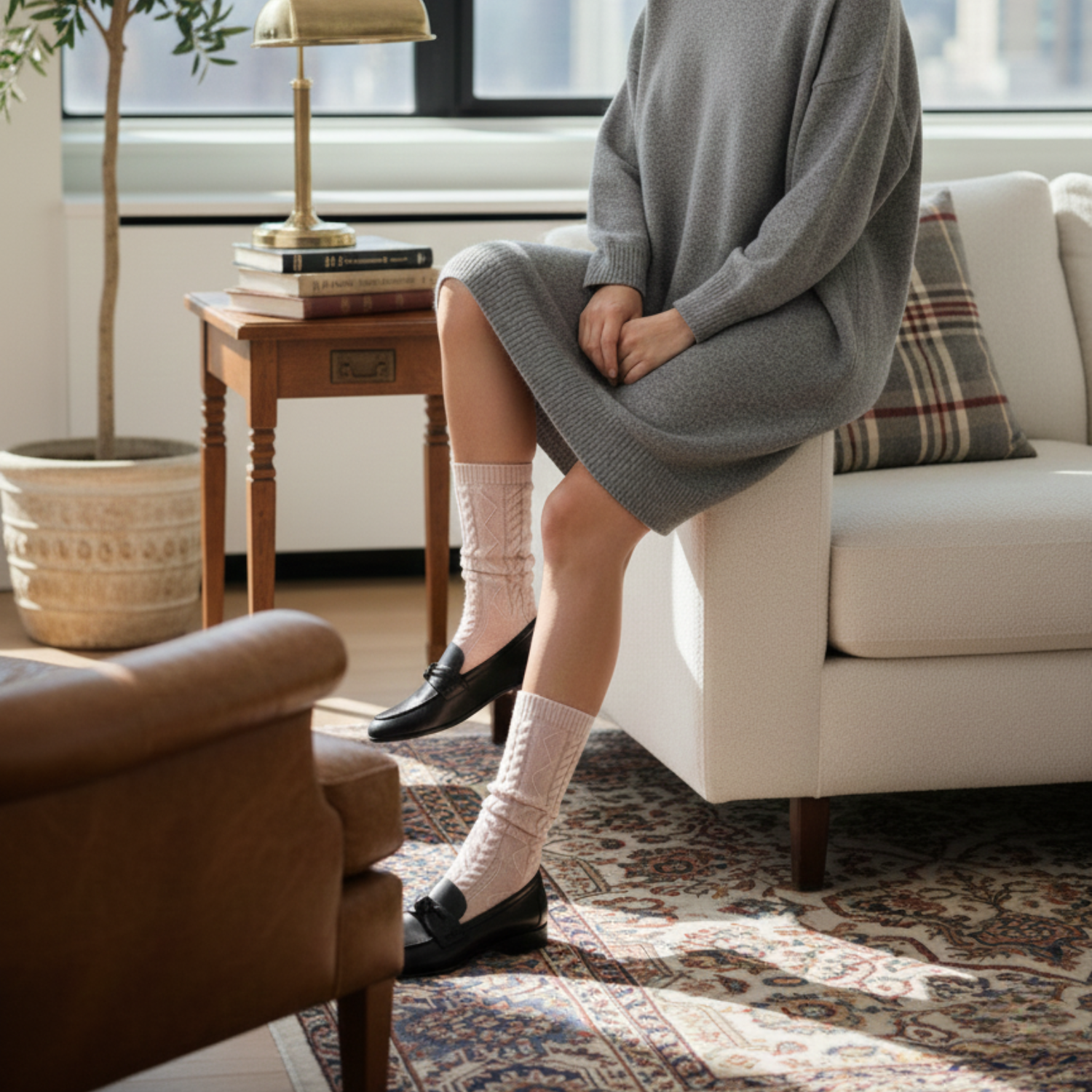 Premium 100% Cashmere Cable Knit Sleep Socks