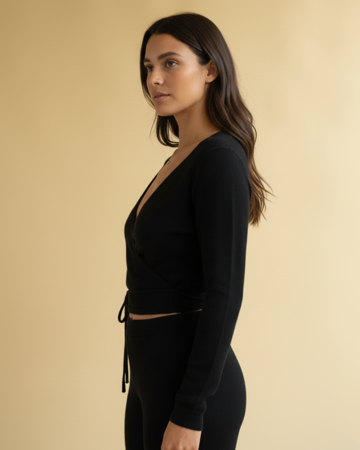 100% Cashmere V Neck Ballet Wrap Sweater