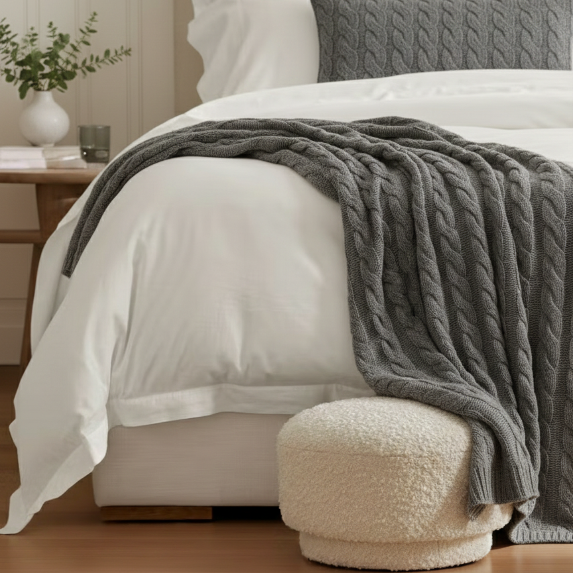 100% Cashmere Cable Knit Throw Blanket