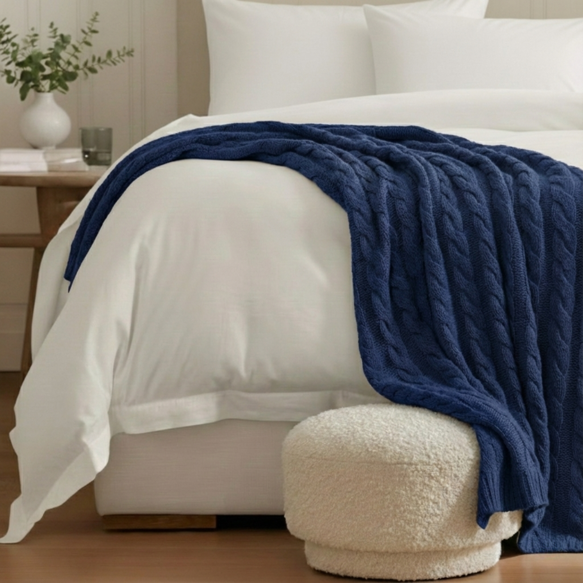 100% Cashmere Cable Knit Throw Blanket