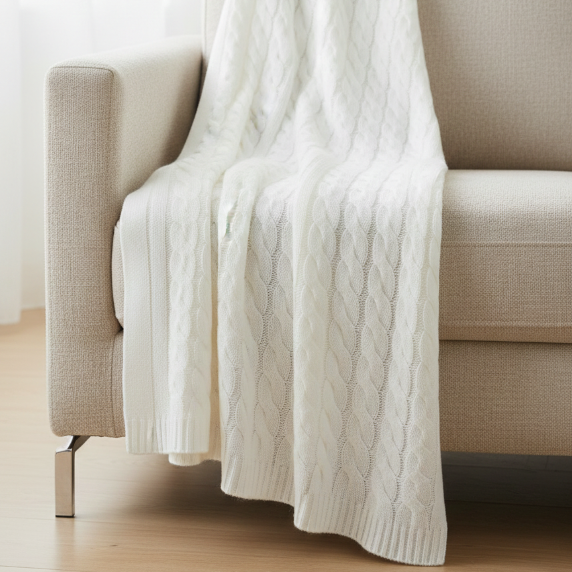 100% Cashmere Cable Knit Throw Blanket
