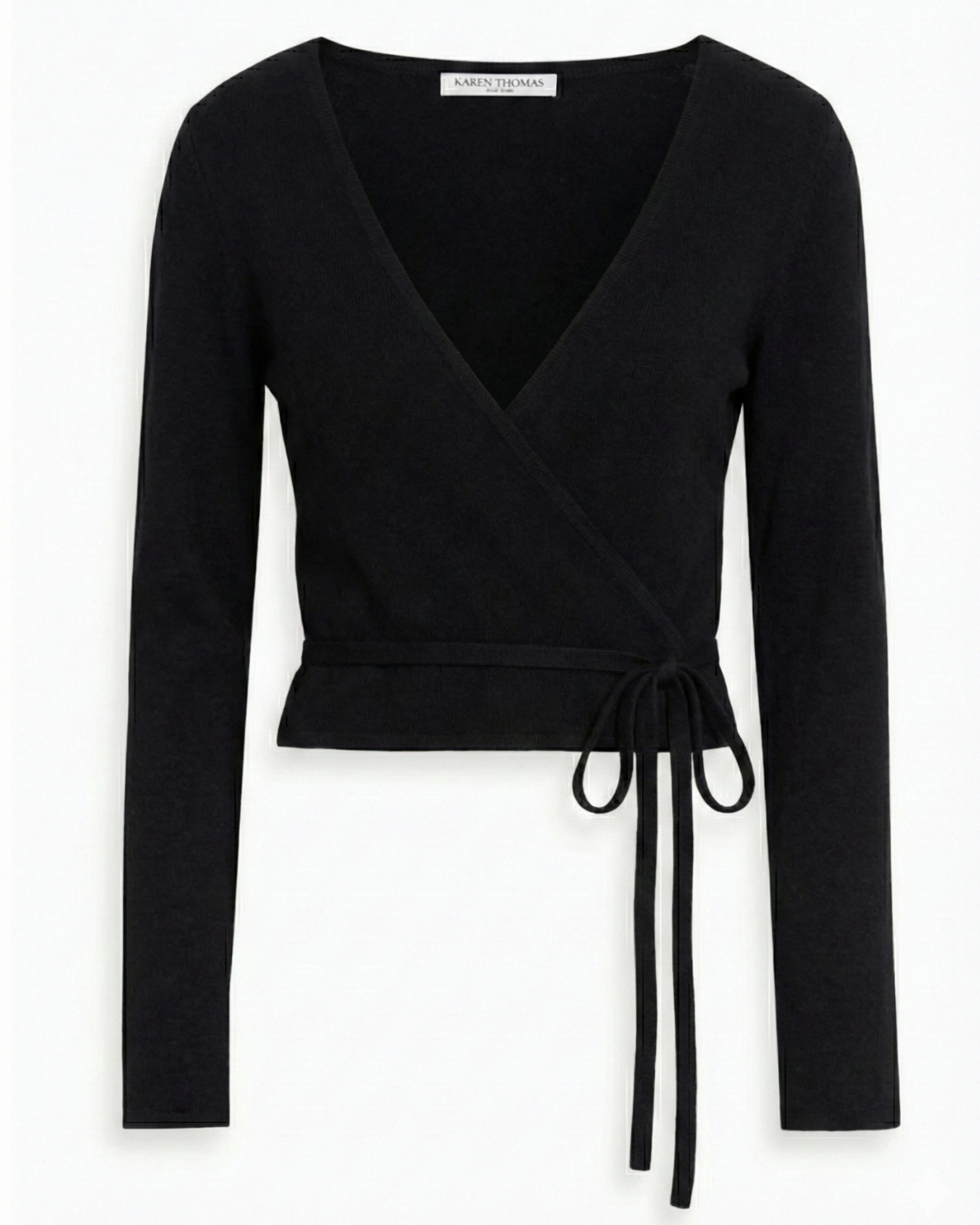 100% Cashmere V Neck Ballet Wrap Sweater