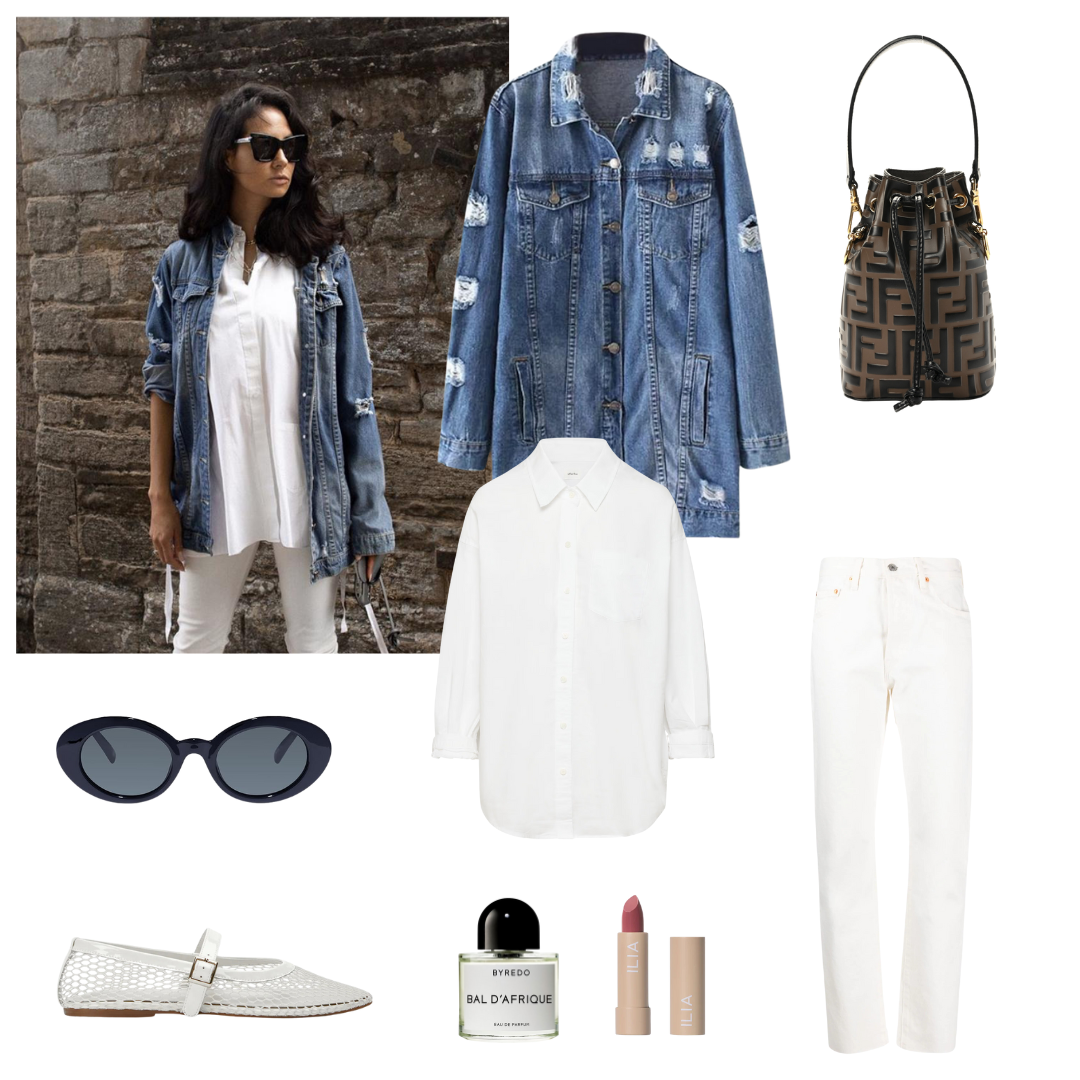 how to style distresssed denim jacket, mesh ballet flats