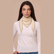 Cashmere Triangle Border Scarf in Cream / Grey — 100% Cashmere, Karen Thomas