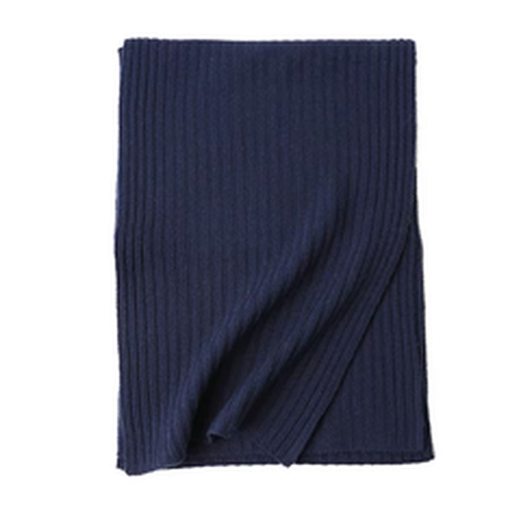 Wool Ribbed Knit Striped Scarf