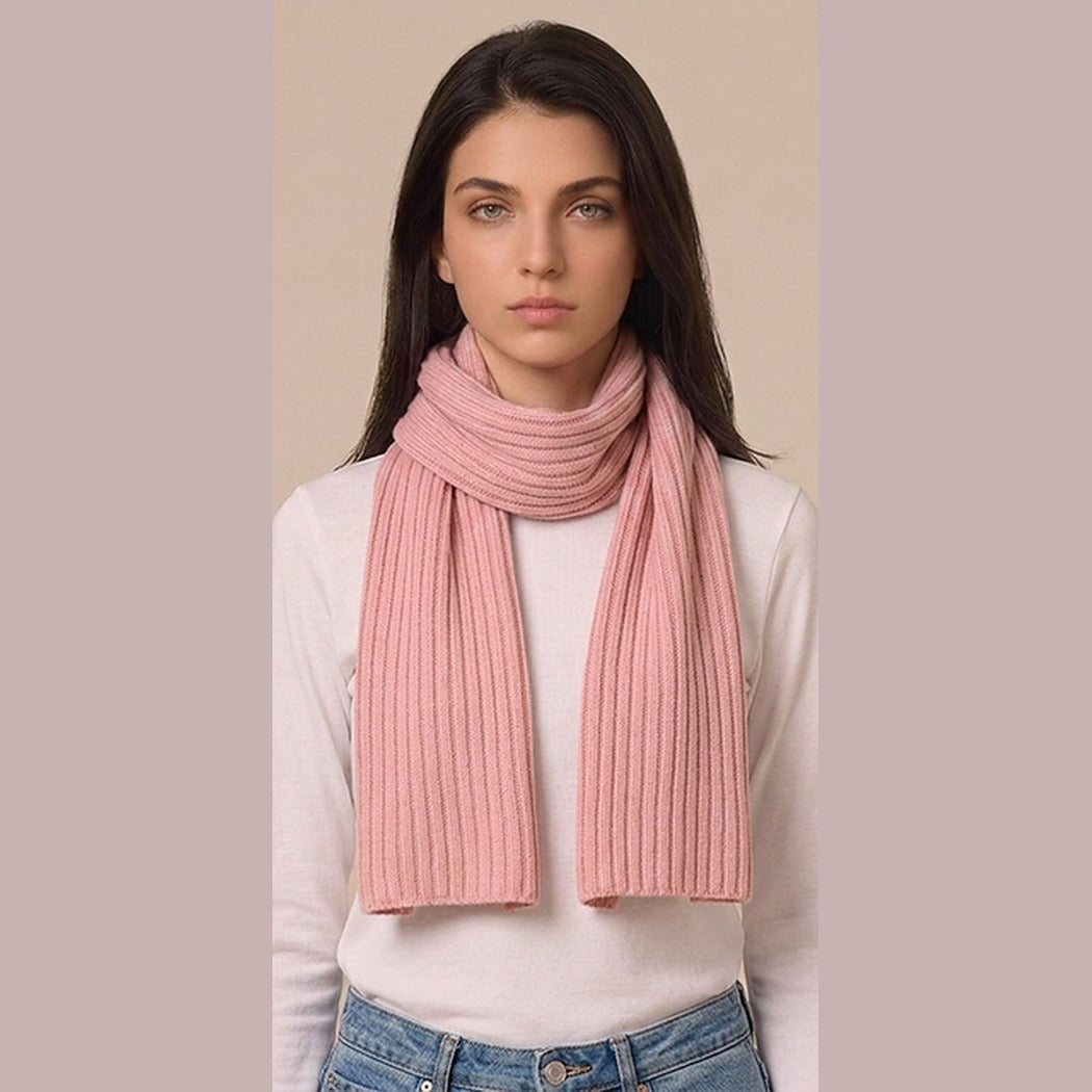 Wool Ribbed Knit Striped Scarf