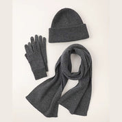 Wool Ribbed Knit Scarf, Gloves, Hat Set in Charcoal — 100% Wool, Karen Thomas
