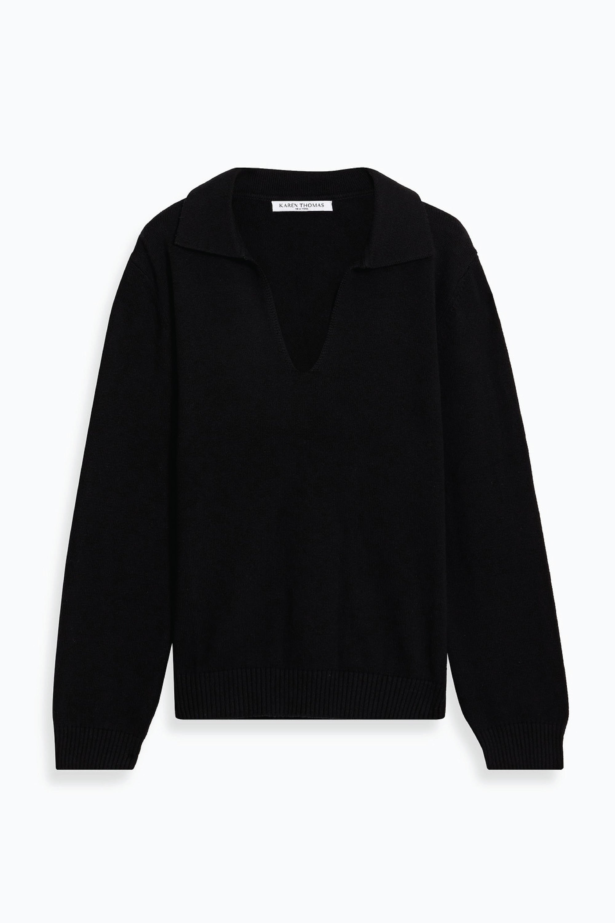 Deep Neck Polo Sweater - Cotton