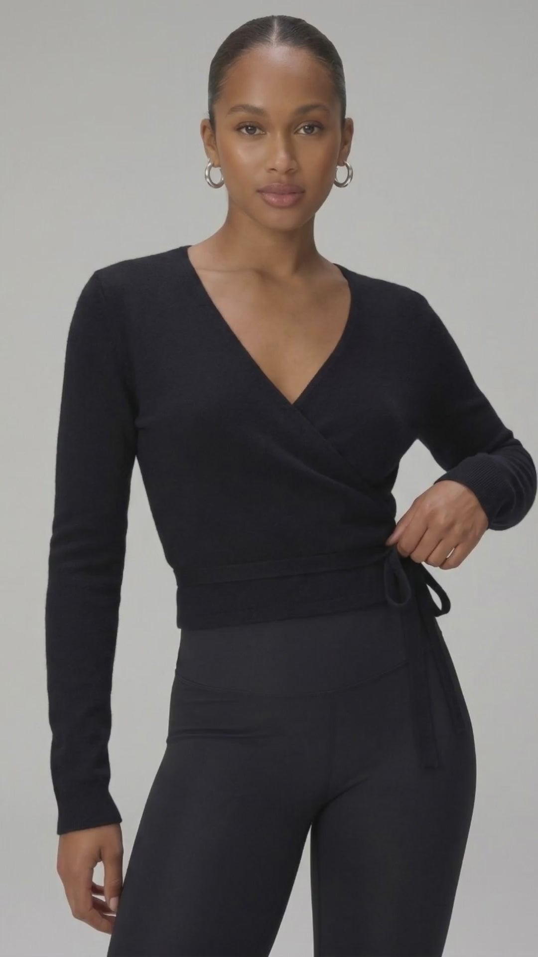 100% Cashmere V Neck Ballet Wrap Sweater