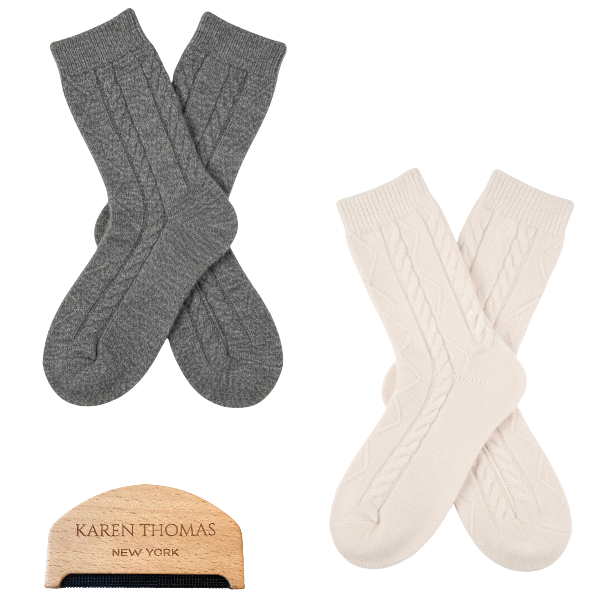 Premium 100% Cashmere Cable Knit Sleep Socks