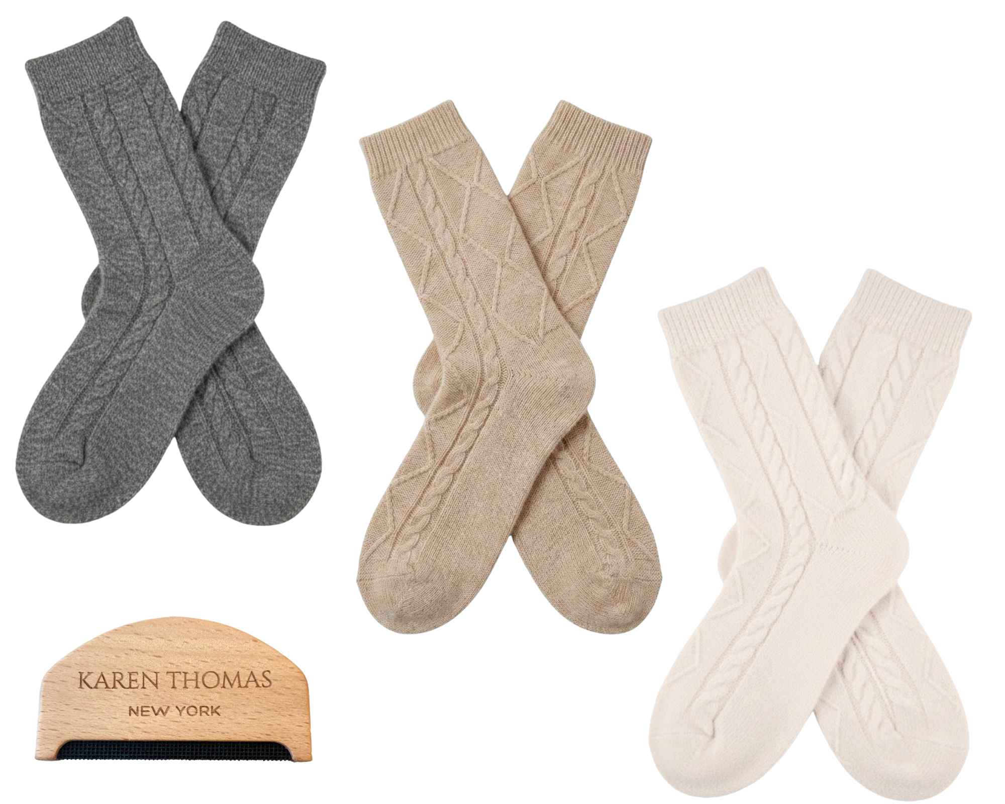 Premium 100% Cashmere Cable Knit Sleep Socks