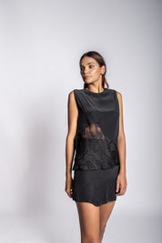 Pleated Silk Skirt with Slit