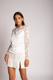 Pleated Silk Skirt with Slit