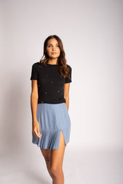 Pleated Silk Skirt with Slit