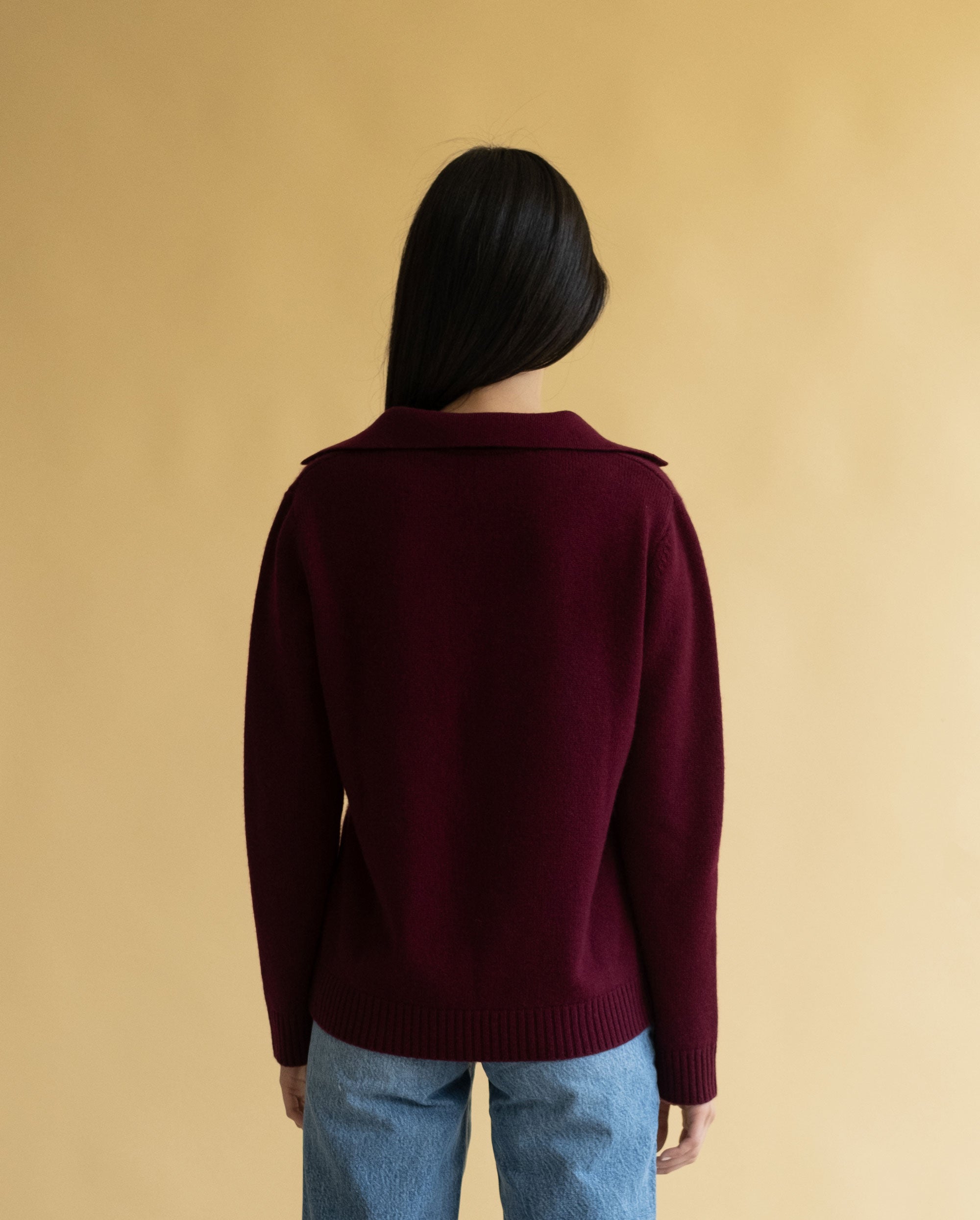 Deep Neck Polo Sweater - Cashmere