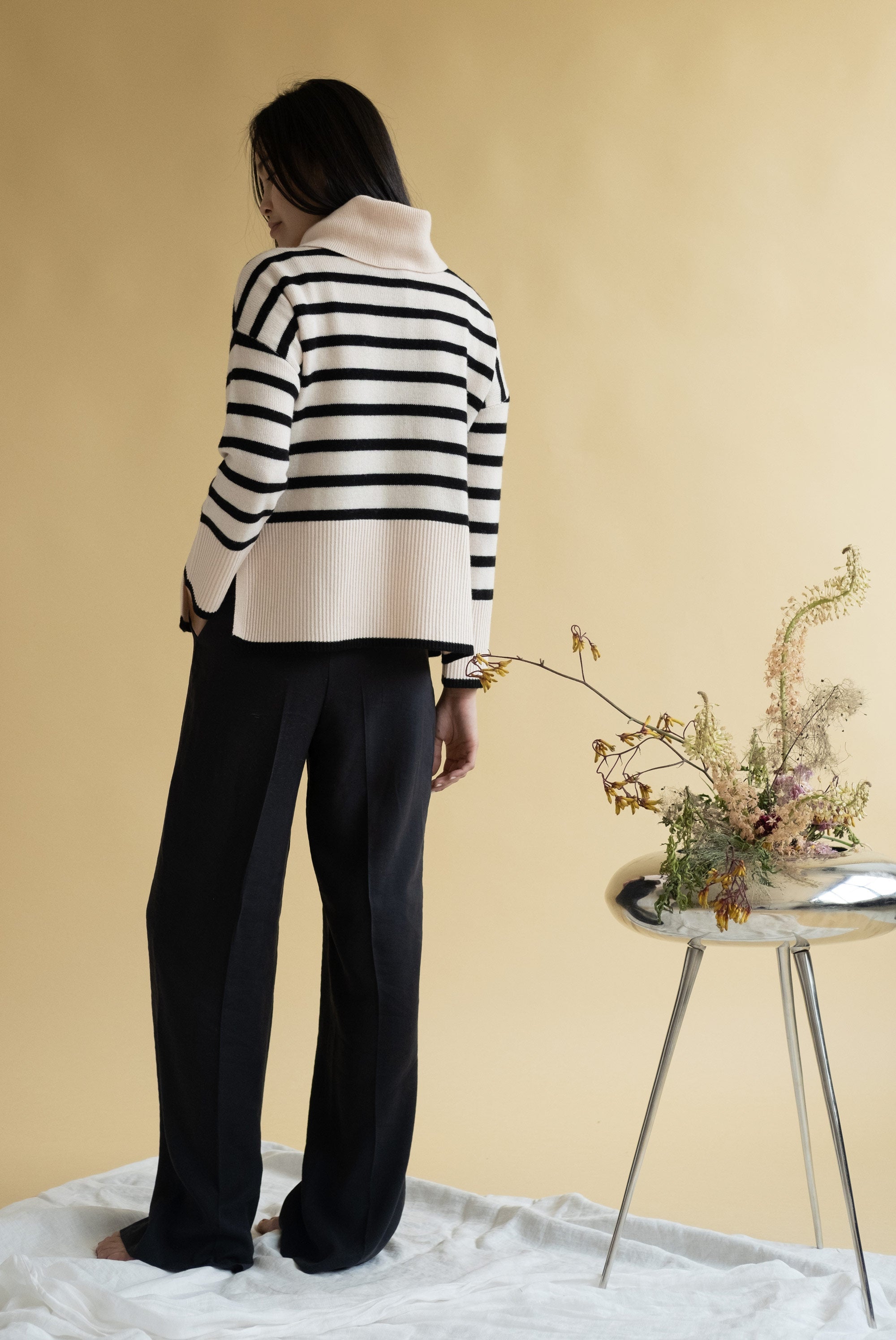 Oversize Stripe Turtleneck Sweater
