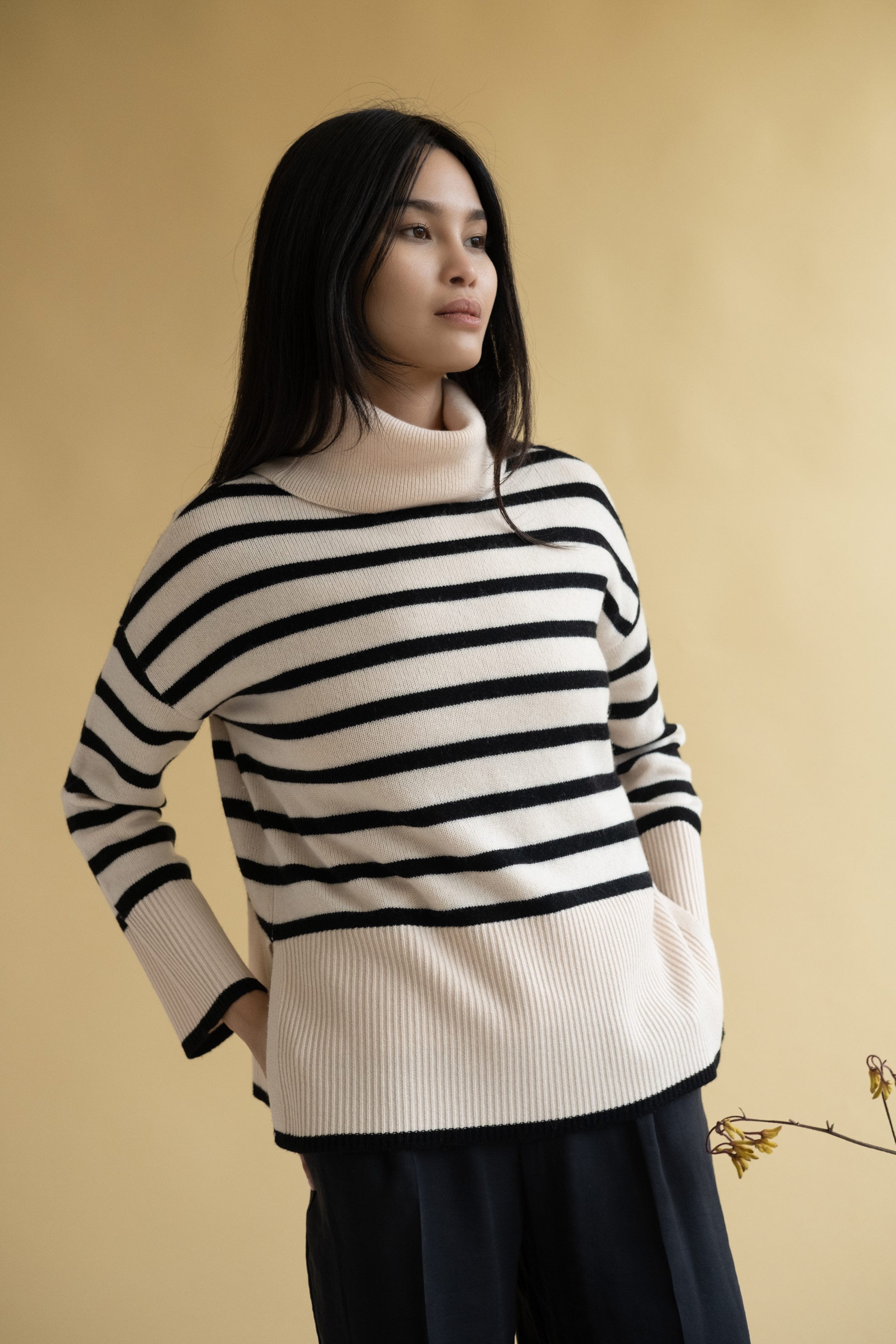 Oversize Stripe Turtleneck Sweater