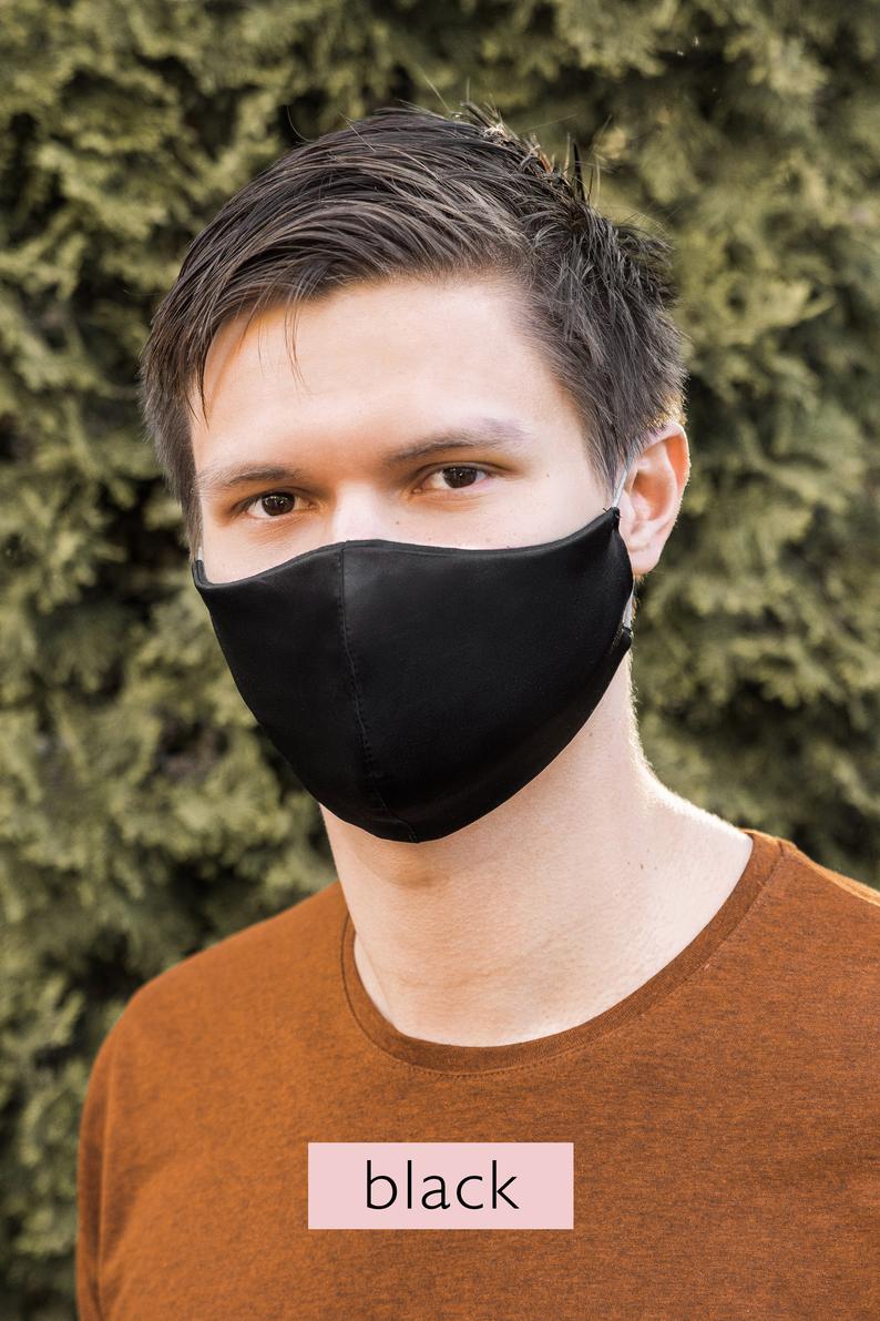 100% Silk Face Masks - USA Made - Adjustable Coverings - Black - pm 2.5 filter included