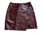 Brooke Button Skirt -Eco Leather Bottom Karen Thomas NY Burgundy S 
