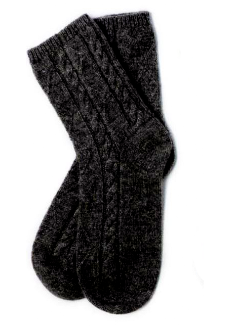 100% cashmere socks cable knit bed sock women black