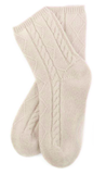 100% cashmere socks cable knit bed sock women cream