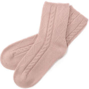 100% cashmere socks cable knit bed sock women pink