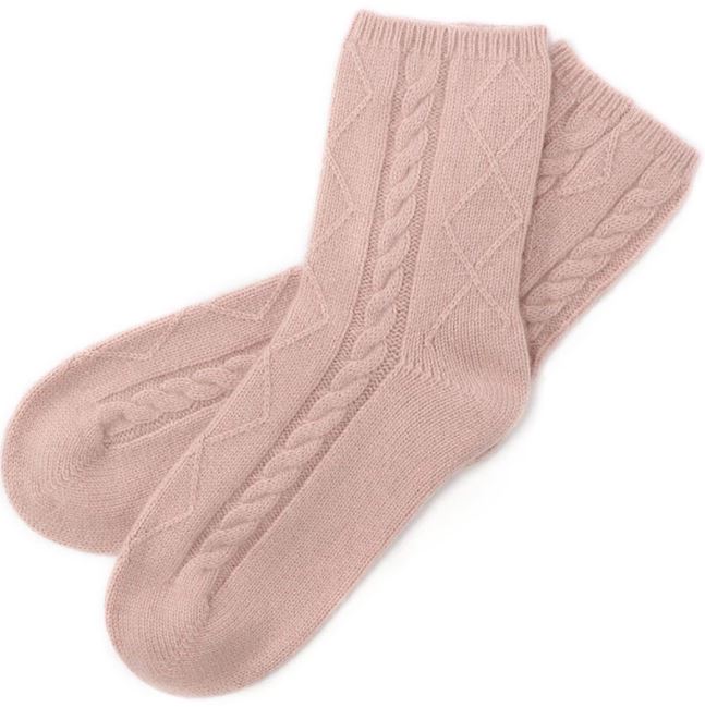 100% cashmere socks cable knit bed sock women pink