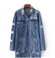 Distressed Denim Boyfriend Jacket Jacket Karen Thomas NY xs 