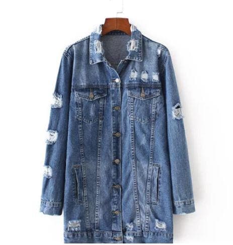 Distressed Denim Boyfriend Jacket Jacket Karen Thomas NY xs 