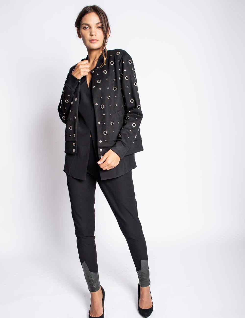Embellished Suede Jacket Jacket Karen Thomas NY m black 