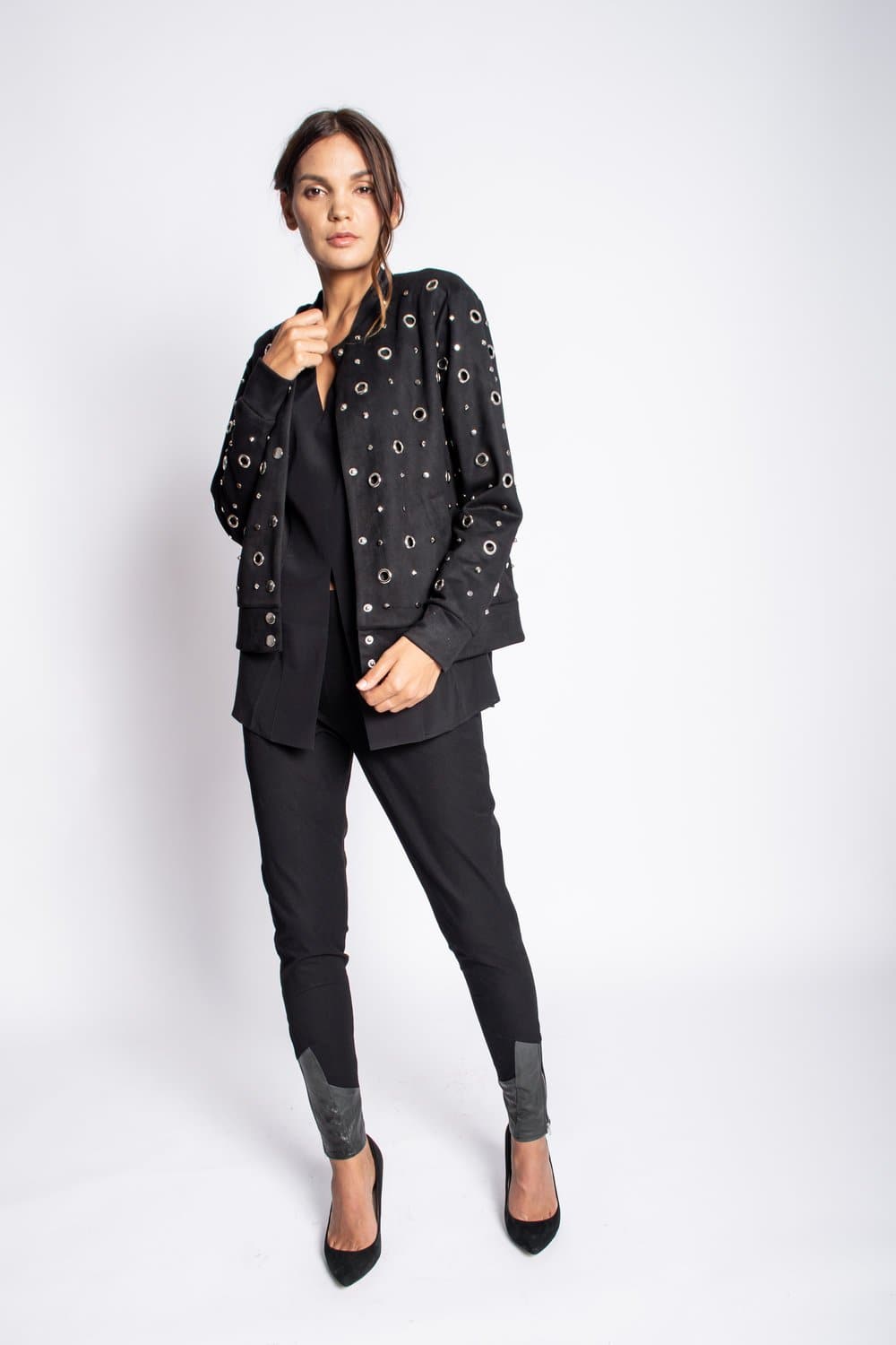 Embellished Suede Jacket Jacket Karen Thomas NY m black 