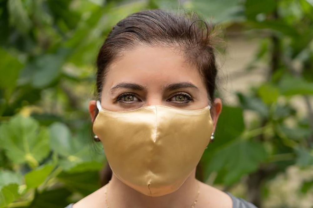 100% Silk Face Masks - USA Made - Adjustable Coverings - Gold - pm 2.5 filter included