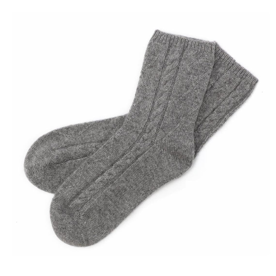 100% cashmere socks cable knit bed sock women grey heather