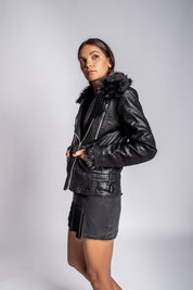 Pebbled Leather Jacket with Fox Fur Lining Jacket Karen Thomas NY 