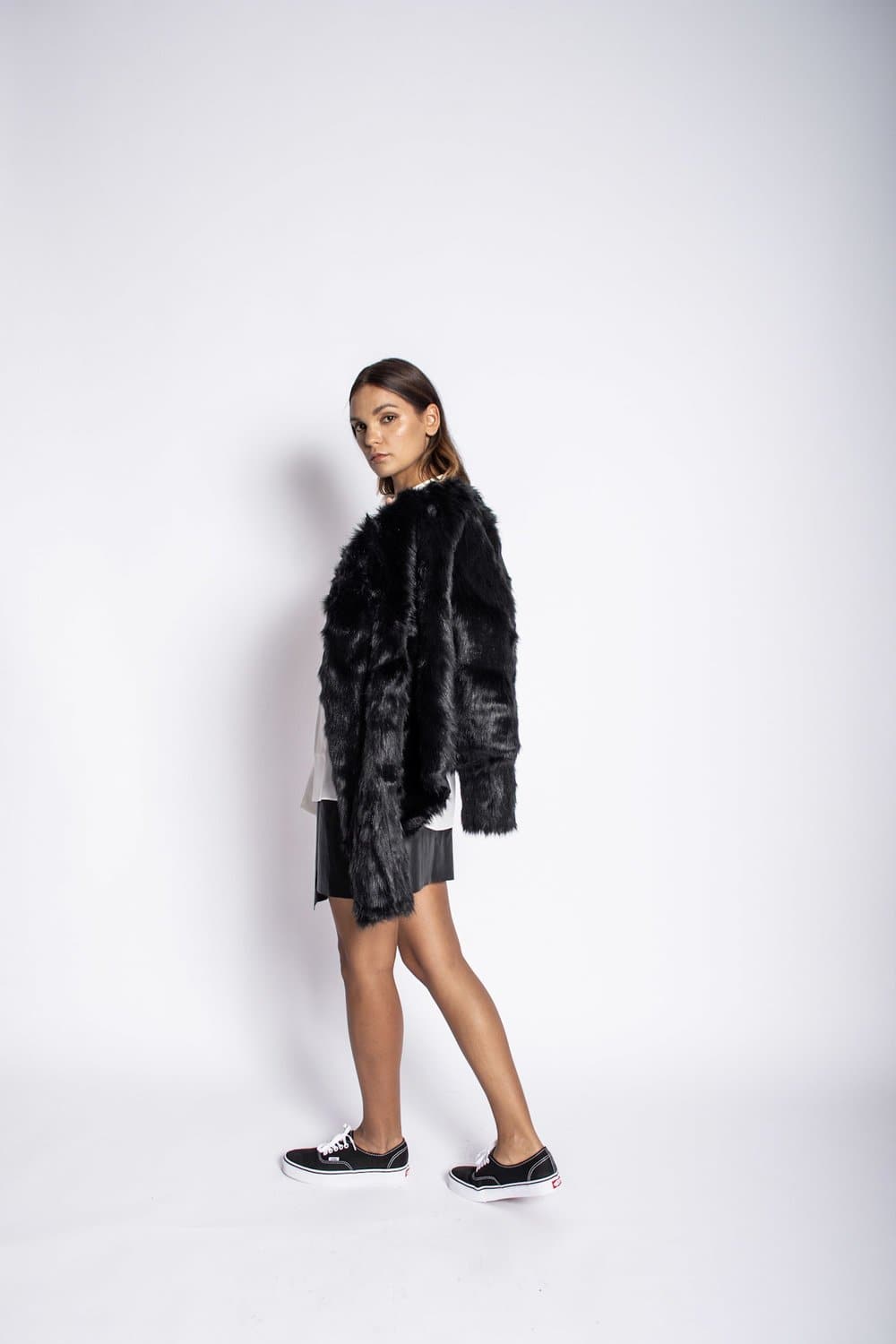 Pebbled Leather Jacket with Fox Fur Lining Jacket Karen Thomas NY 